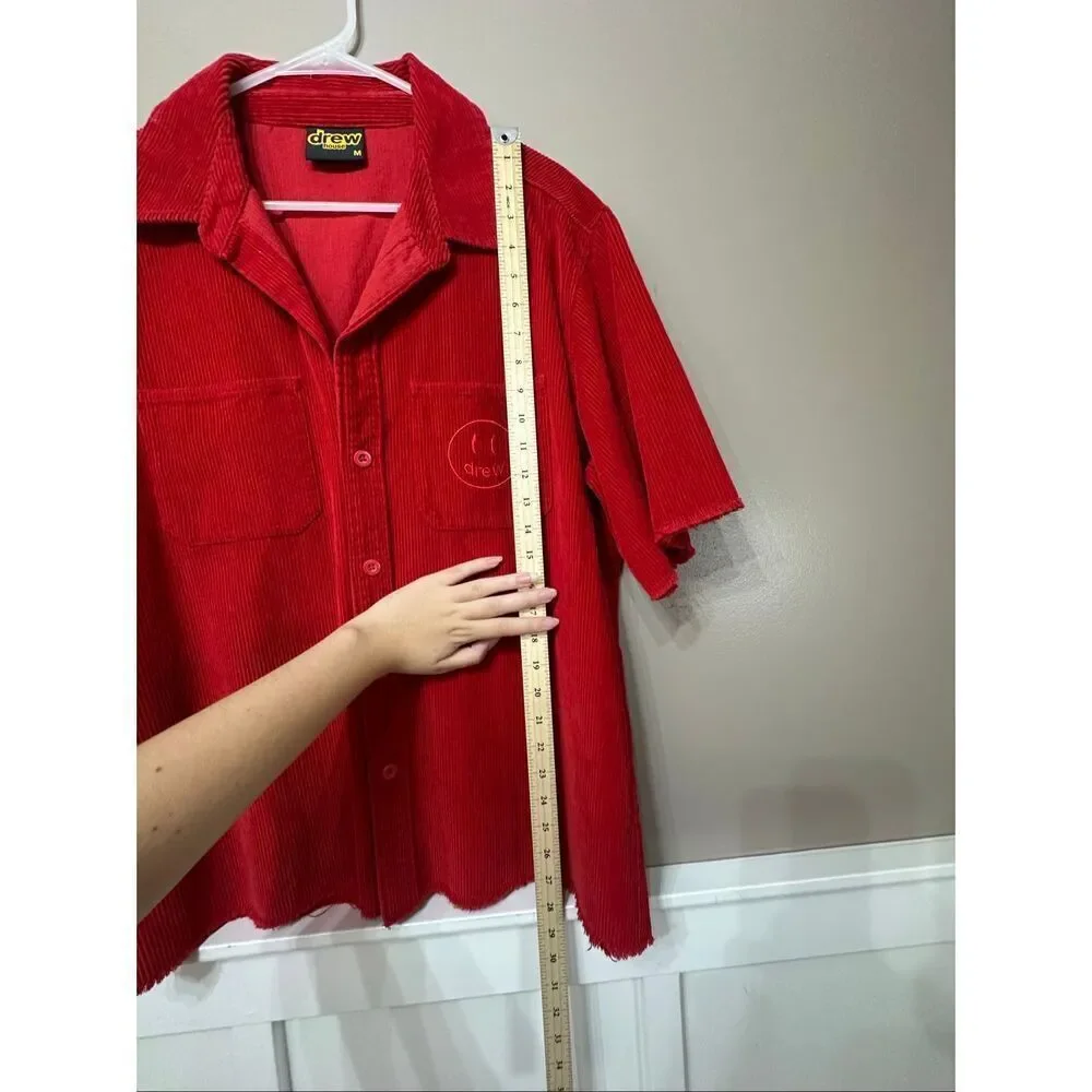 NWOT Drew House SS21 Cherry Red Corduroy Button Up Short Sleeve Shirt Men's M